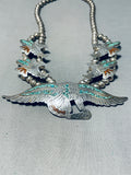 Nezzie Vintage Native American Navajo Eagle Turquoise Inlay Sterling Silver Necklace-Nativo Arts