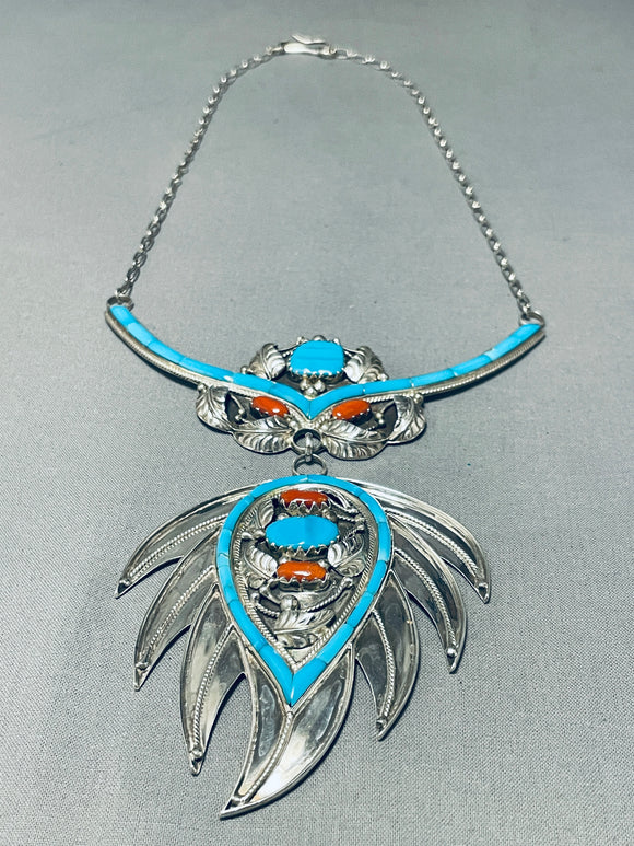 One Of The Biggest Most Crazy Vintage Navajo Turquoise Sterling Silver Necklace-Nativo Arts