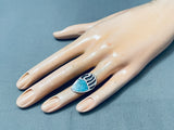 Amazing Vintage Native American Navajo Chip Inlay Turquoise Sterling Silver Ring-Nativo Arts