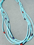 Sky Blue Turquoise Heishi Vintage Native American Navajo Sterling Silver Necklace-Nativo Arts