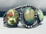 Antique Beautiful Vintage Native American Navajo Green Stone Sterling Silver Bracelet-Nativo Arts