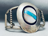 Intricate Vintage Native American Navajo Turquoise Pearl Sterling Silver Inlay Bracelet-Nativo Arts