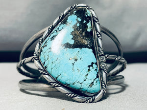 Blue Diamond And Rope Vintage Native American Navajo Turquoise Sterling Silver Bracelet-Nativo Arts