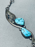 One Of Most Unique Ever Vintage Native American Navajo Turquoise Leaf Sterling Silver Necklace-Nativo Arts