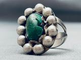 Rare Early Vintage Native American Navajo Green Turquoise Sterling Silver Ring Old-Nativo Arts