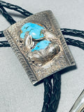 Phenomenal Vintage Signed Native American Zuni 2 Blue Gem Turquoise Sterling Silver Bolo-Nativo Arts
