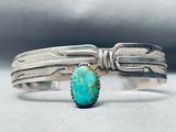 Sam Kee Vintage Native American Navajo Green Turquoise Sterling Silver Feather Bracelet-Nativo Arts