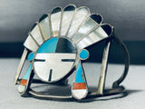 Colossal Chief Head Vintage Native American Zuni Inlay Sterling Silver Bracelet-Nativo Arts