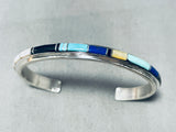 Signed Vintage Native American Zuni Turquoise Lapis Mother Of Pearl Sterling Silver Bracelet-Nativo Arts