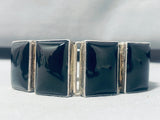 Incredible Vintage Native American Navajo Jet Sterling Silver Hinged Bracelet Signed-Nativo Arts