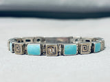 Superb Vintage Native American Navajo Blue Gem Squares Sterling Silver Link Bracelet-Nativo Arts