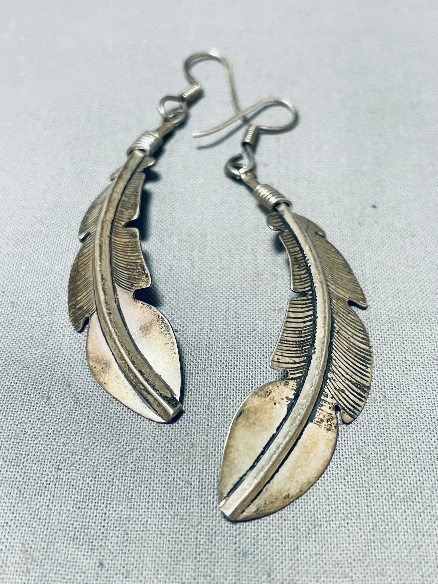 Exceptional Vintage Navajo/ Mexican Sterling Silver Feather Dangle