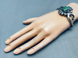 Thorn And Green Turquoise Vintage Native American Navajo Sterling Silver Bracelet-Nativo Arts
