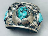 Heavy 134 Grams Vintage Navajo Turquoise Sterling Silver Bracelet Cuff Old-Nativo Arts