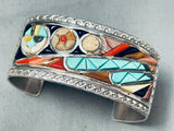 Best Vintage Native American Navajo Victor Moses Begay Turquoise Inlay Sterling Silver Bracelet