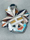 One Of The Best Vintage Native American Zuni Turquoise Inlay Mask Sterling Silver Inlay Pin-Nativo Arts