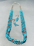Traditional Vintage Native American Navajo Bluegem Turquoise Sterlingsilver Necklace Earring Set-Nativo Arts