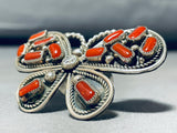 One Of The Best Native American Navajo Coral Sterling Silver Butterfly Ring-Nativo Arts