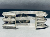 Ornate Vintage Signed Native American Navajo Green Kingman Turquoise Sterling Silver Bracelet-Nativo Arts