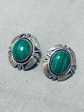 Exceptional Vintage Native American Navajo Malachite Sterling Silver Earrings-Nativo Arts
