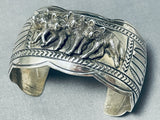 Wolfpack Detailed Native American Navajo Handmade Sterling Silver Bracelet Cuff-Nativo Arts
