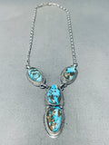 Beautiful Native American Navajo Bisbee Turquoise Sterling Silver Necklace-Nativo Arts