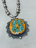 Walnut Wood Inlay!!! Vintage Native American Navajo Turquoise Sterling Silver Necklace Old-Nativo Arts