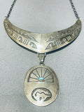 Thomas Signed Vintage Native American Navajo Turquoise Sterling Silver Necklace-Nativo Arts