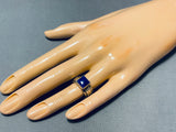 Dramatic Vintage Native American Navajo Lapis Sterling Silver Ring Signed Ann Curley-Nativo Arts