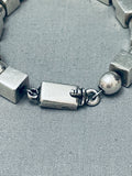 Native American Advanced Silver Work! Vintage Handmade Cubed Sterling Silver Link Bracelet-Nativo Arts