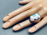 Hvy Vintage Native American Navajo Turquoise Mosaic Inlay Sterling Silver Ring Old-Nativo Arts