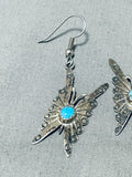 Fabulous Vintage Signed Native American Navajo Blue Gem Turquoise Silver Butterfly Earrings-Nativo Arts