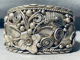One Of The Most Detailed Flower Vintage Native American Navajo Sterling Silver Bracelet-Nativo Arts
