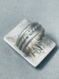 One Of The Biggest Vintage Native American Navajo Turquoise Inlay Sterling Silver Ring-Nativo Arts