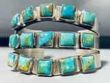 One Of The Coolect Squared Turquoise Vintage Native American Navajo Sterling Silver Bracelet-Nativo Arts