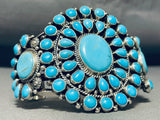 Heavy 97 Grams Vintage Native American Navajo Turquoise Sterling Silver Cluster Bracelet