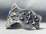 Heavy 105 Grams Vintage Native American Navajo Turquoise Inlay Sterling Silver Bracelet-Nativo Arts