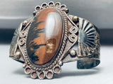 Early Heavy Vintage Native American Navajo Petridied Wood Sterling Silver Bracelet-Nativo Arts
