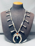 Important Long Cone Vintage Native American Navajo Sterling Silver Squash Blossom Necklace-Nativo Arts