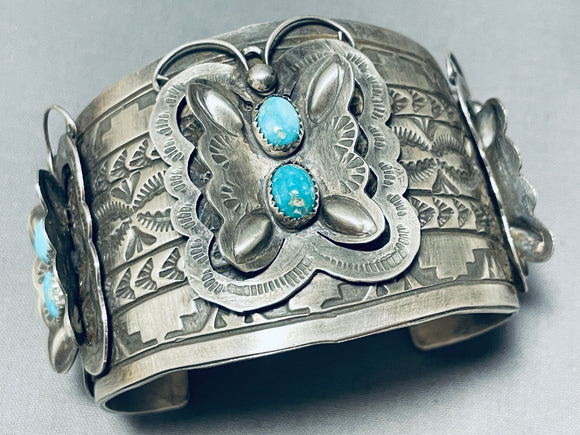 123 Gram Jaw Dropping Navajo Turquoise Sterling Silver Butterfly Bracelet-Nativo Arts