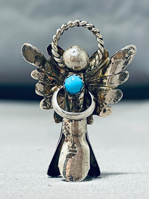 Celestial Vintage Native American Navajo Sleeping Beauty Turquoise Silver Squash Angel Pin-Nativo Arts