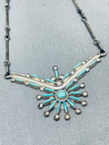 Cute Vintage Native American Zuni Needle Turquoise Sterling Silver Necklace Old-Nativo Arts