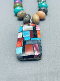 Spectacular Vintage Santo Domingo Turquoise Inlay Sterling Silver Necklace Old-Nativo Arts