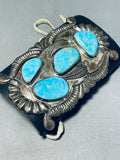 Native American Authentic Vintage Zuni Blue Gem Turquoise Sterling Silver Bow Guard-Nativo Arts