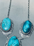 Chunky Vintage Native American Navajo Blue Diamond Turquoise Sterling Silver Necklace-Nativo Arts