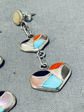 Exceptional Native American Zuni Turquoise Sterling Silver Inlay Heart Earrings-Nativo Arts