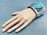 Huge Hand Carved Indian Head Native American Navajo Sterling Silver Bracelet-Nativo Arts
