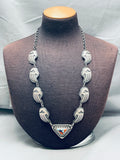 One Of The Best Vintage Native American Navajo Turquoise Inlay Sterling Silver Necklace-Nativo Arts