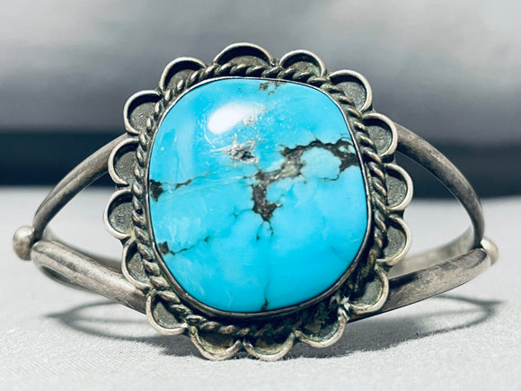 Gorgeous Vintage Native American Navajo Pilot Mountain Turquoise Sterling Silver Bracelet-Nativo Arts