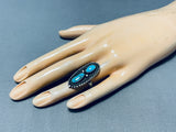 Alluring Vintage Native American Navajo Morenci Turquoise Sterling Silver Ring-Nativo Arts